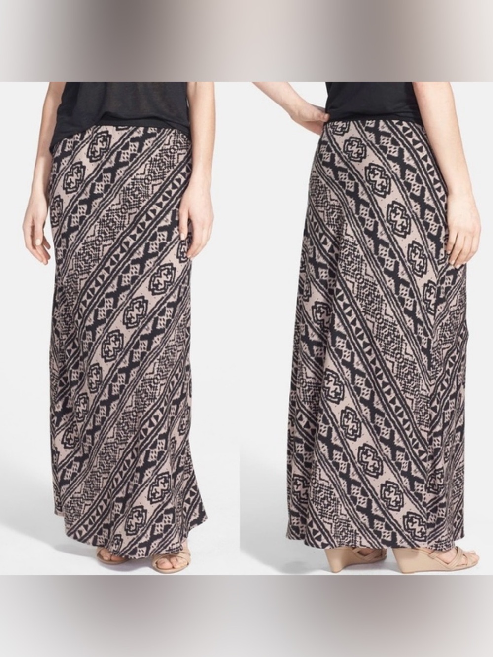 Pleione Black & Blush Patterned Maxi Skirt